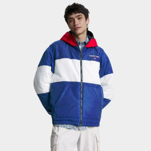 Tommy Hilfiger - Ανδρικό Χειμωνιάτικο Μπουφάν 2 Όψεων Με Colour-Blocked DM0DM16625-C9B Μπλε - XL