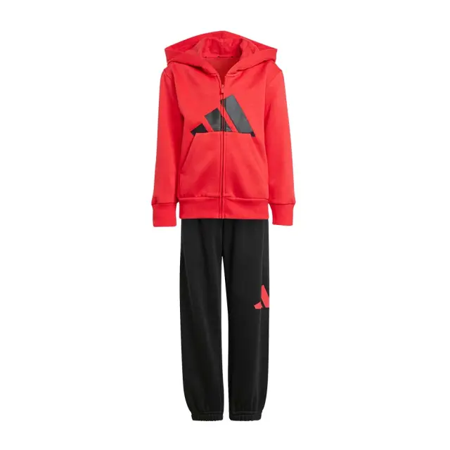adidas Sportswear Kids Big Logo Fleece Full-Zip Hoodie Tracksuit Set Μαύρο - Κόκκινο JC9730 (adidas Sportswear) - 116