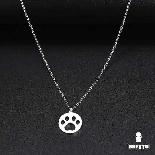 Ghetto Round Hollow Dog Paw Necklace Stainless Steel Silver