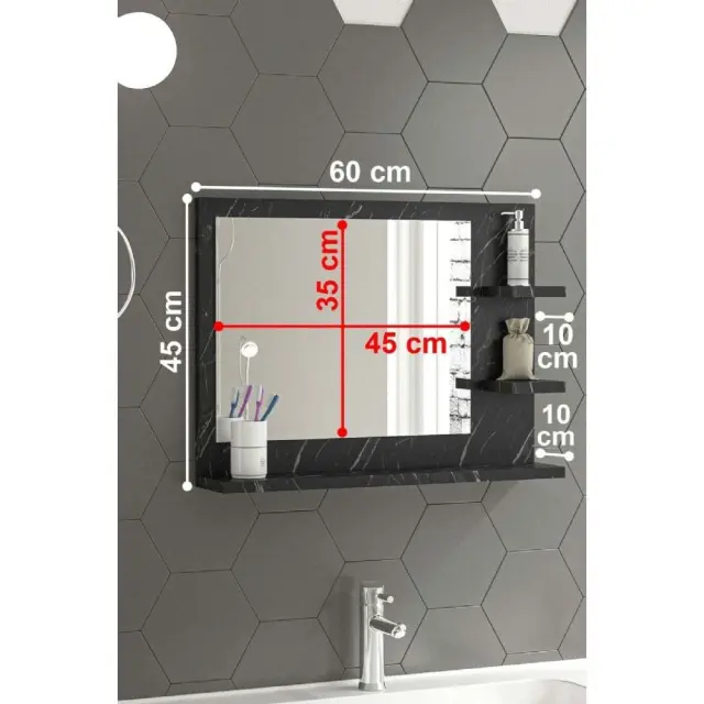 Stewehome Καθρέφτης Μπάνιου Μαύρο Μάρμαρο Με Ράφι 60x45x45 cm 3