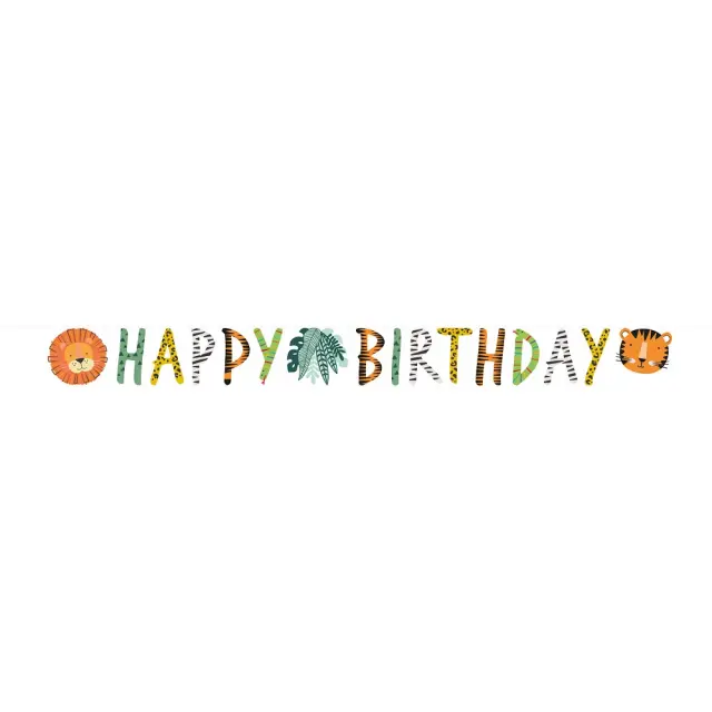 Γιρλάντα Χάρτινη Get Wild Ζωάκια Ζούγκλας Happy Birthday / 180 εκ