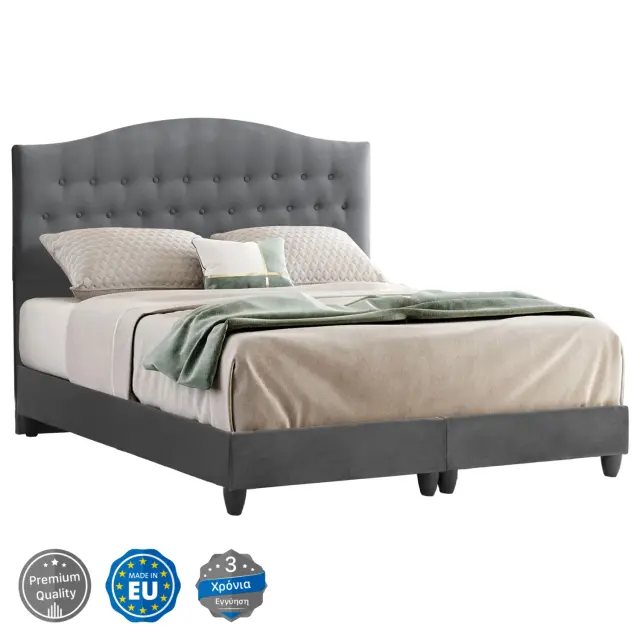 ΚΡΕΒΑΤΙ ΑΠΟ ΓΚΡΙ ΒΕΛΟΥΔΟ FB9638.10 ΓΙΑ ΣΤΡΩΜΑ 150x200 εκ.