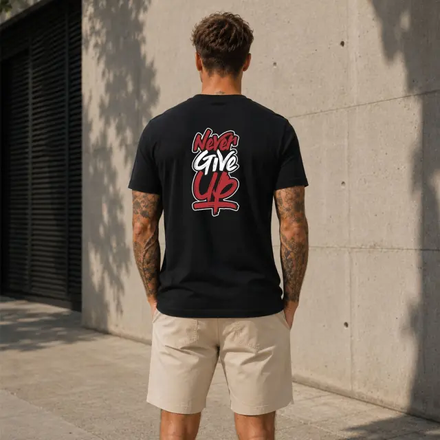 T-shirt Noshame® Μαύρο με τύπωμα Never Give up - 3026088 - XXL