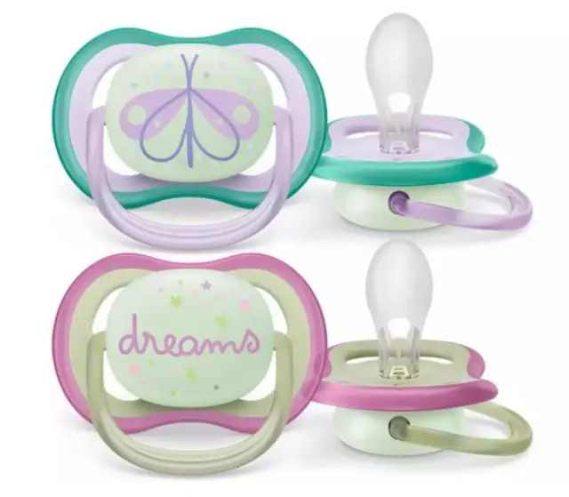 Philips Avent Πιπίλες Σιλικόνης Ultra Air Nighttime 0-6m Dreams/Butterfly - Pink/Purple SCF376/19