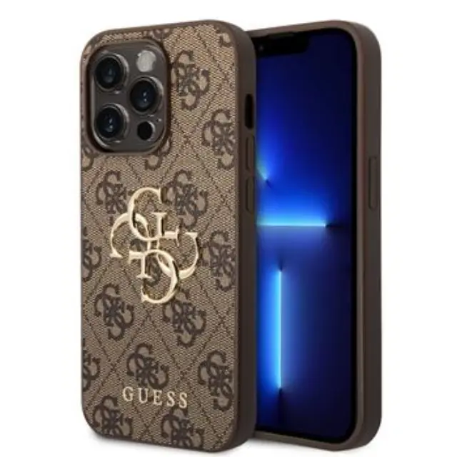 Guess PU 4G Metal Logo Case for iPhone 15 Pro Max Brown