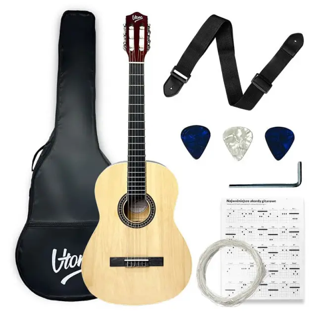 V-TONE CG TWO NT classical guitar 4/4 natural wood to learn for beginners picks strap spare strings cover chords adjustment key set