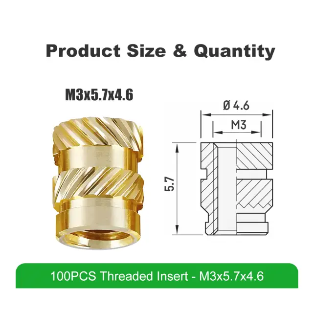 Mintion M3 x 5,7mm x 4,6mm Threaded Insert Set - 100 pcs 2