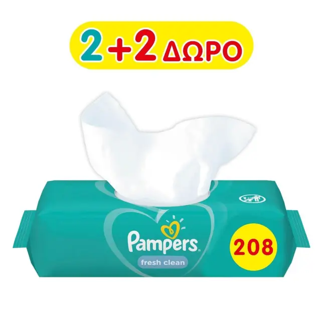 Pampers Fresh Clean Μωρομάντηλα χωρίς Οινόπνευμα 4x52τμχ 3