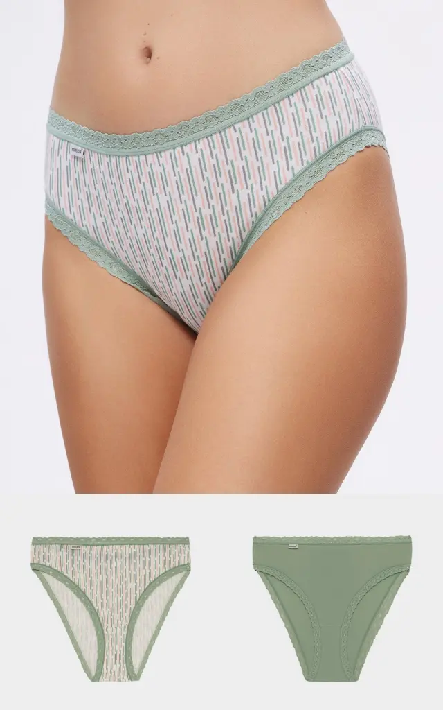 Cotton Touch Lace Γυναικείο Brazil Σλιπ 2τμχ Minerva - Χακί