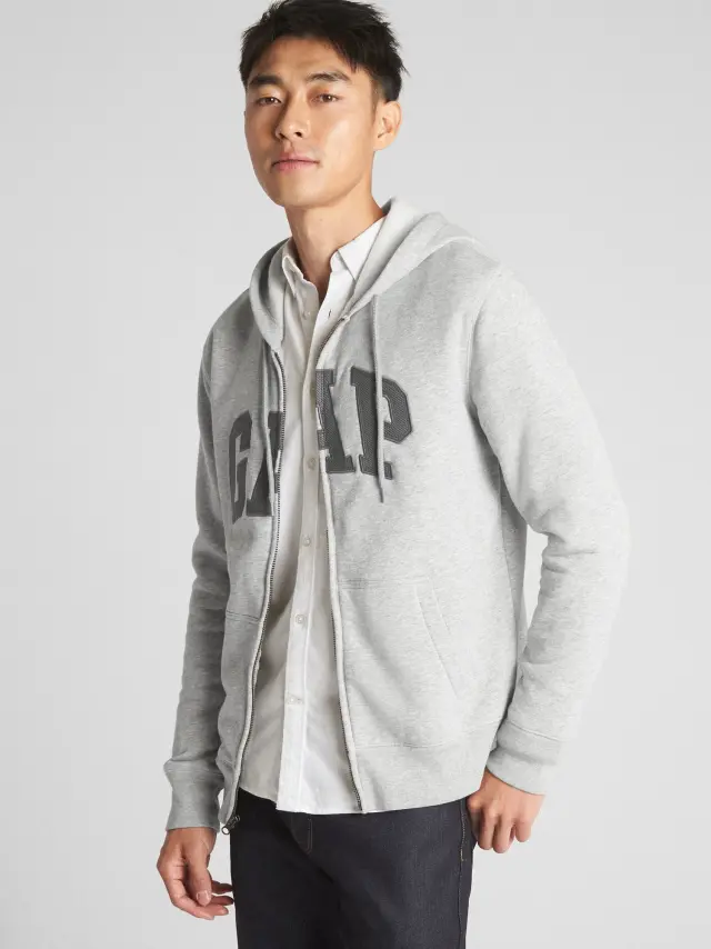 Γκρι Logo Fleece Φούτερ Ζακέτα light heather grey - L