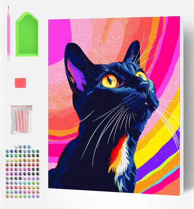 Splat Planet Ψηφιδωτό με Διαμαντάκια σε Καμβά / Canvas Diamond Painting by Numbers: Animals (5 σχέδια) Black Cat