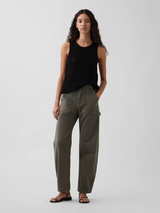 Γυναικείο Mid Rise Παντελόν Utility Ankle Barrel Γραμμής Black moss green - 6