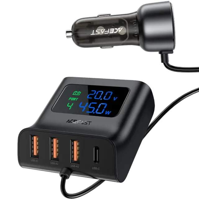 Φορτιστής Αυτοκινήτου Acefast B11 138W με 4xUSB-A 2xUSB-C με Hub Splitter με Καλώδιο 1.10m και LED Ένδειξη Μαύρος