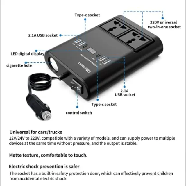 Μετασχηματιστής - Power Inverter αυτοκινήτου - 150W - 12VDC to 220VAC - 4xUSB - CD350562 - 505523 2