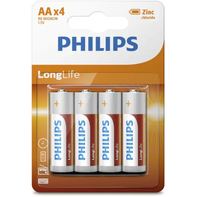 Μπαταρίες AA Μεγάλης Διάρκειας Ζωής Zinc-Chloride 4Τμχ PHILIPS R6L4B/GRS