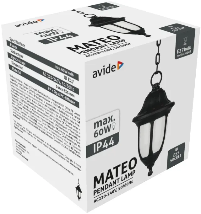Avide Εξωτερικό Φωτιστικό Οροφής Mateo 1xE27 IP44 Μαύρο 15.001.1621 2