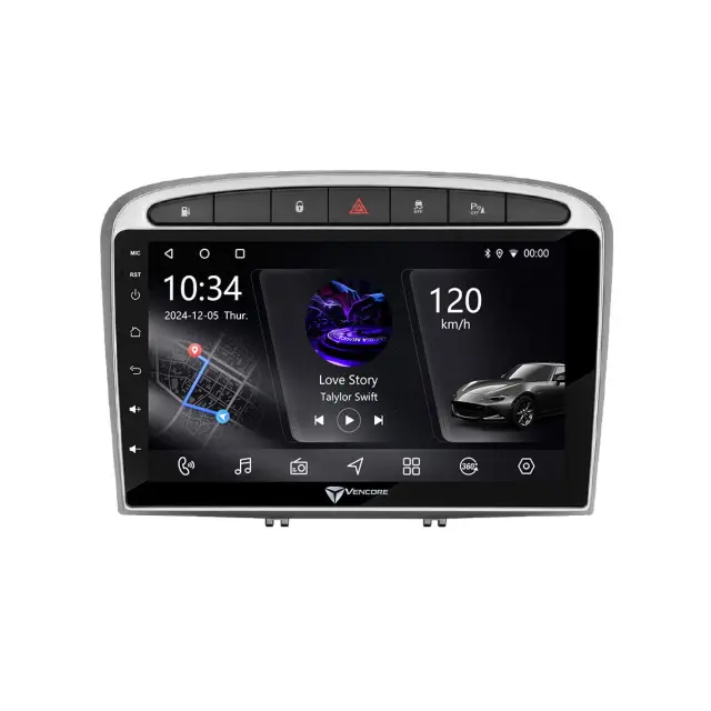 VenCore Οθόνη Multimedia Android 15 9" PX5S Octa-Core 2GB/32GB IPS με Πρόσοψη, CarPlay, Android Auto και Υποστήριξη Κάμερας 360° για Peugeot RCZ 2009-2015 – Ασημί (3236-10005-0705S1) 2