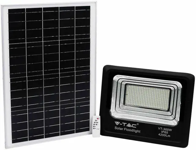 V-TAC Στεγανός Ηλιακός Προβολέας IP65 Ισχύος 200W με Τηλεχειριστήριο και Φυσικό Λευκό Φως σε Μαύρο χρώμα 2