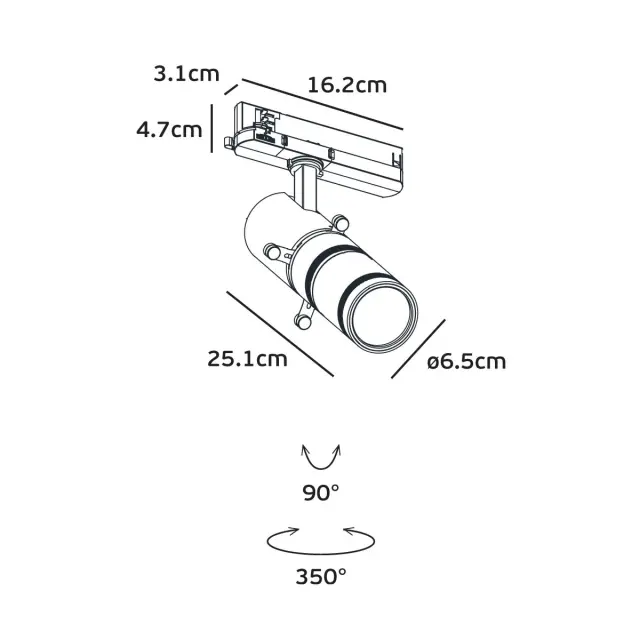 Zoum Φωτιστικό ράγας 36V LED 25W 3000K 15°-21° CRI>90 μαύρο 3