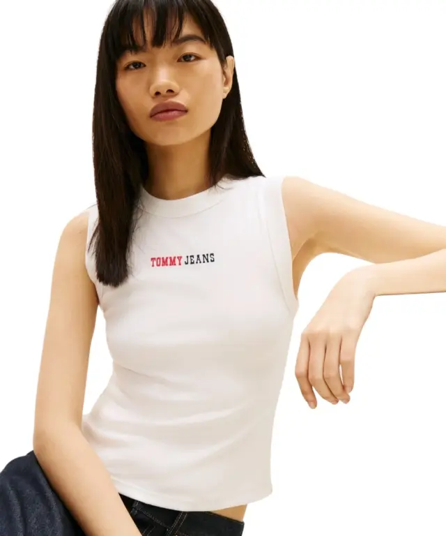 Tommy Hilfiger - Γυναικείο T-shirt Αμάνικο Essential Logo Rib Tank Slim Fit DW0DW22577-YBL Εκρού 2