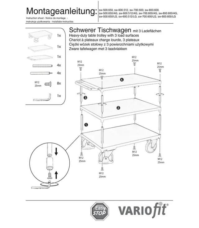 Variofit sw-700.600 Τρόλεϊ Βαρέως Τύπου 3 Επιπέδων για Φορτίο Βάρους ως 500kg 2