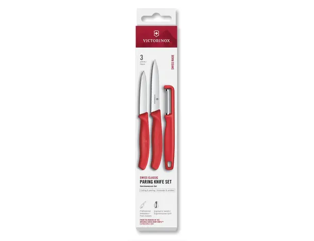 Σετ Μαχαίρια Γενικής Χρήσης & Αποφλοιωτής Victorinox Swiss Classic με μήκος λεπίδας 8cm και 10cm - Red - 3 τεμάχια6.7111.33C1 2