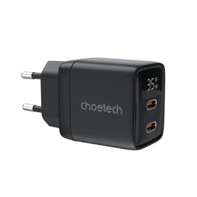 Φορτιστής Ταξιδίου Ταχείας Φόρτισης Choetech PD6051 με Διπλή Έξοδο 2xUSB C GaN PD 35W Μαύρο N65337