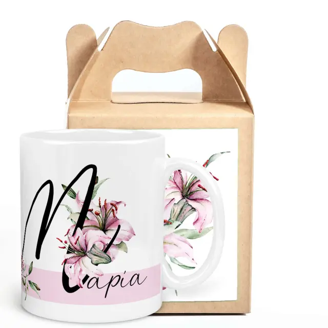 Κούπα λευκή κεραμική, 325ml , Λίλιουμ , Με κουτί δώρου, όνομα Μαρία ,ή με το όνομα που θέλετε 2
