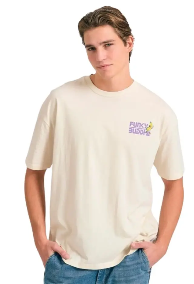 Funky Buddha ανδρικό oversized t-shirt με τύπωμα στην πλάτη FBM011-052-04-1