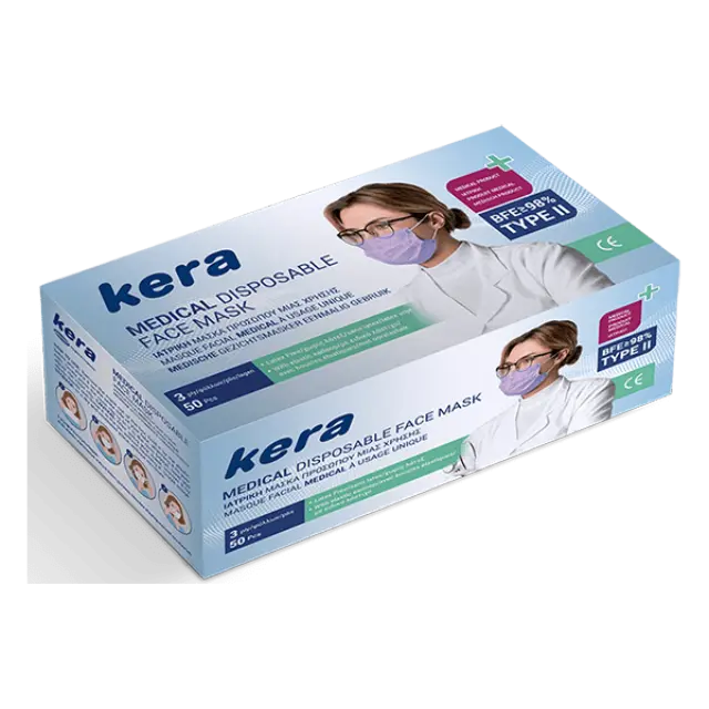Μάσκες προσώπου Kera medical μιας χρήσης 50 ΤΜΧ 3ply- Type II, ≥98% BFE medical devices – ΙΑΤΡΙΚΗ ΤΡΙΦΥΛΛΗ