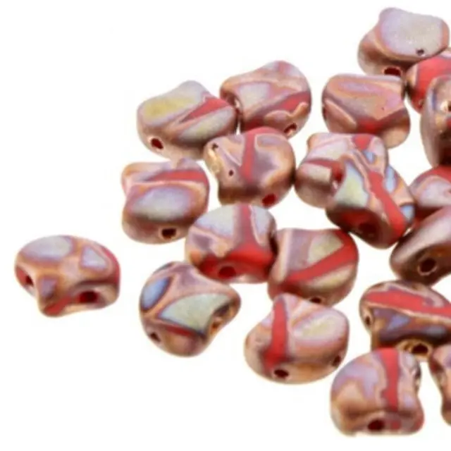 Χάντρα Matubo Ginko 7.5mm - Opaque Coral Red Full Capri Gold Matte Batik ~10gr
