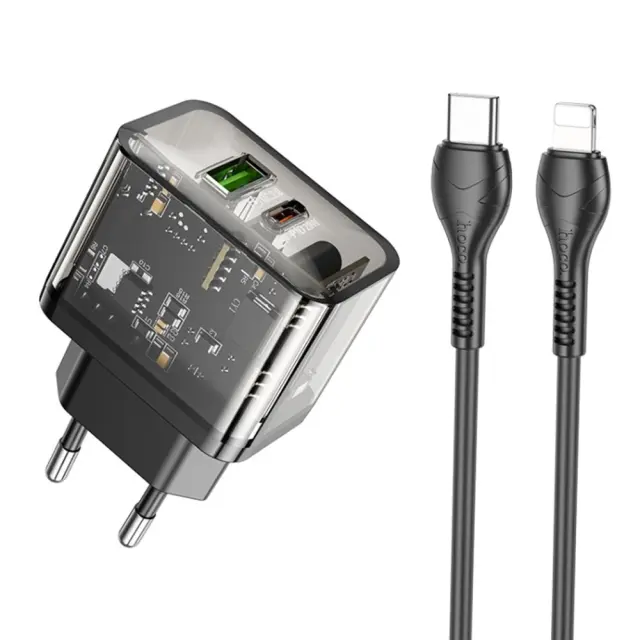 Hoco Φορτιστής με Θύρες USB-C, USB-A και Καλώδιο Lightning 45W Μαύρος N34 2