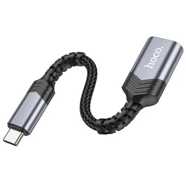 Αντάπτορας Hoco UA24 USB-C σε USB 3.0 με Λειτουργία OTG 5Gbps Δυνατότητα Φόρτισης 5V/4A και Κοντό Anti-bending Καλώδιο Γκρι 3