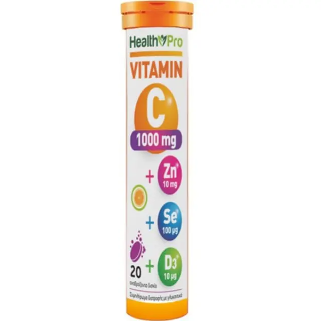 Health Pro Vitamin C Βιταμίνη για Ενίσχυση του Ανοσοποιητικού, τo Δέρμα & Αντιοξειδωτική δράση 1000mg 20 ταμπλέτες 20 αναβράζοντα δισκία