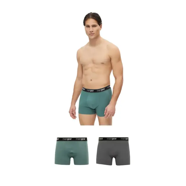 Minerva Ανδρικό Boxer Mengear Solid - Διπλό Πακέτο, Χρώμα Σκούρο Γκρι-Χακί - M