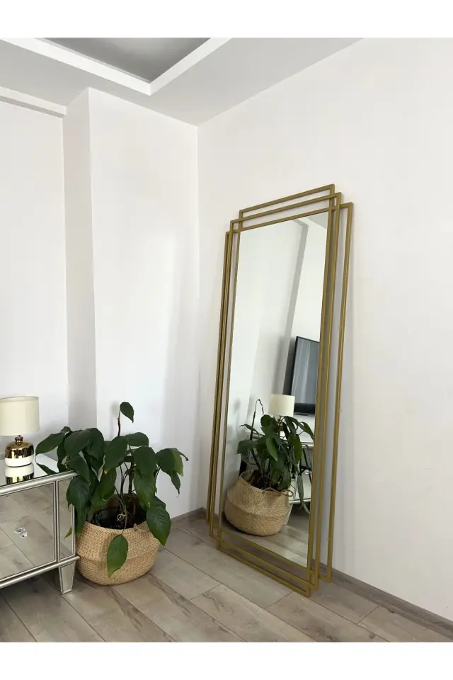 Stewehome Διακοσμητικός καθρέφτης τοίχου με τρία μεταλλικά πλαίσια Χρυσό 180x80 cm 2