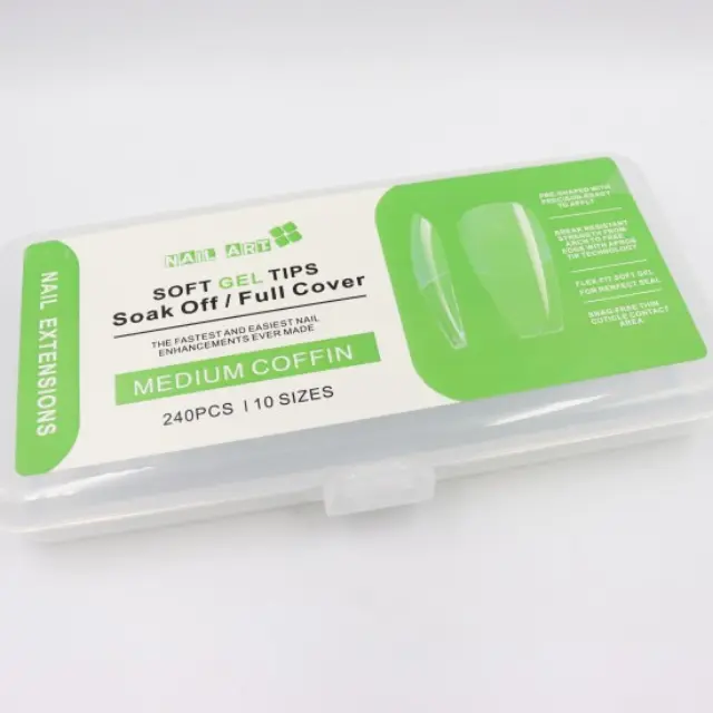Soak off gel tips medium Coffin 240 τμχ 10 μεγέθη
