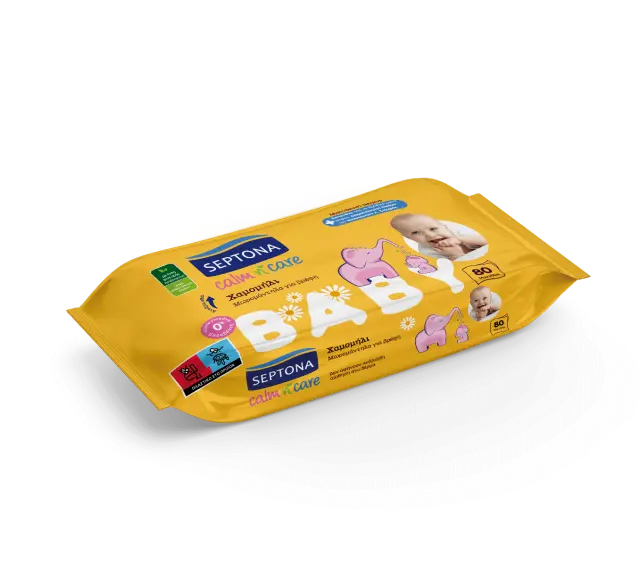 SEPTONA Calm N' Care Chamomile Μωρομάντηλα χωρίς Οινόπνευμα & Parabens με Χαμομήλι 3x80τμχ 2