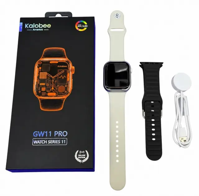 Έξυπνο ρολόι Kalobee GW11 Pro JH-SK37-B Ασημί με Λευκό και Μαύρο λουράκι