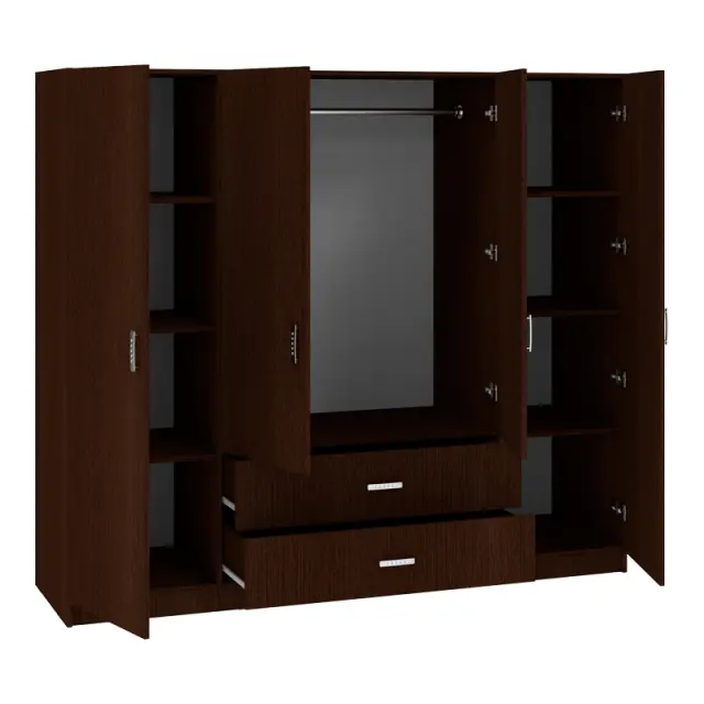 Ντουλάπα τετράφυλλη Royal pakoworld με συρτάρια wenge 200x58x177εκ 3