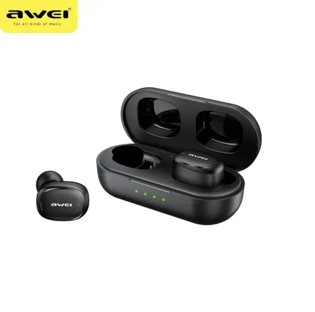 Awei In-ear Bluetooth Handsfree Ακουστικά με Θήκη Φόρτισης Μαύρα T13 Pro
