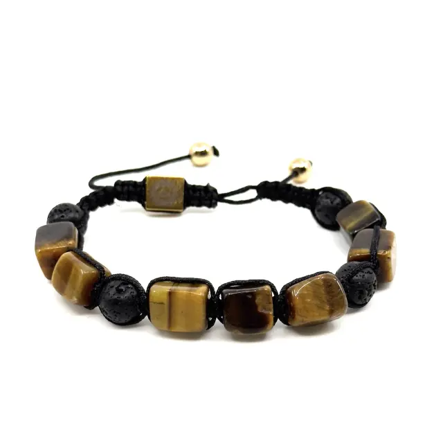 Tiger Eye Μαύρο Βραχιόλι με Χάντρες Ρυθμιζόμενο