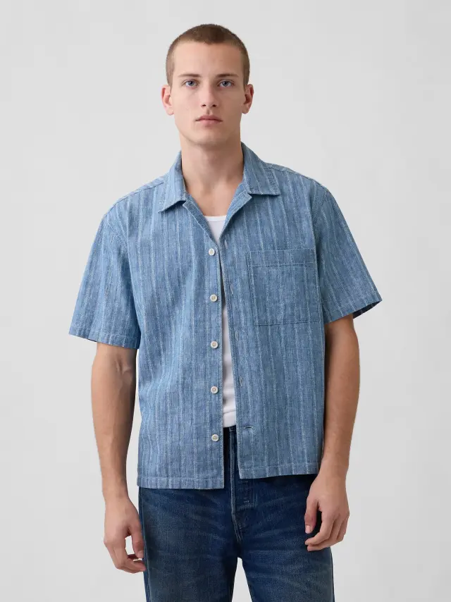 Ανδρικό Τζιν Πουκάμισο Dobby Resort indigo marl - XXL REG