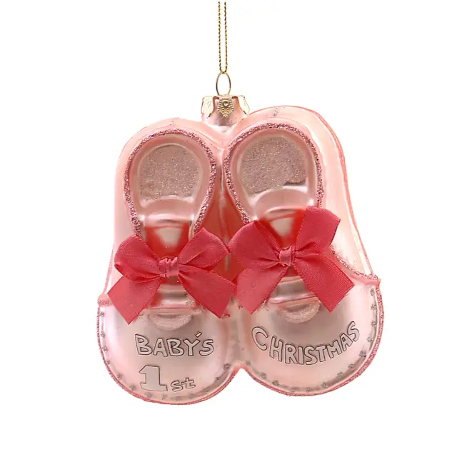 Στολίδι παπούτσια γυάλινο babys 1st ροζ 11,7cm Vetur BV 13333