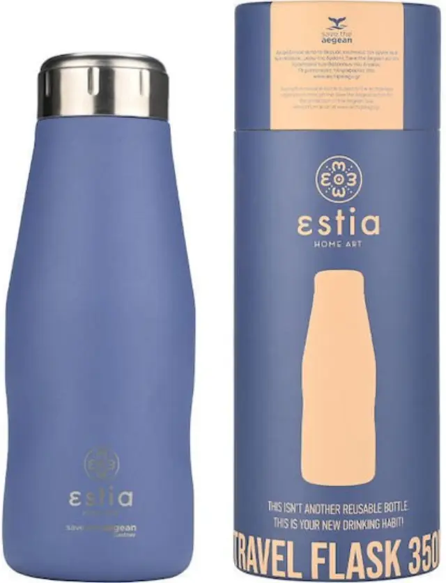 Estia Travel Flask Save the Aegean Ανακυκλώσιμο Μπουκάλι Θερμός Ανοξείδωτο BPA Free 350ml Denim Blue