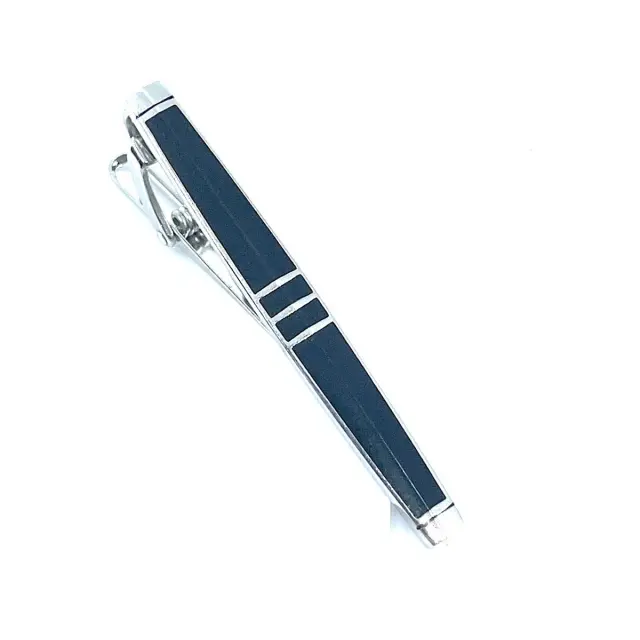 Ασημί Μαύρο Κλιπ Γραβάτας 5,5 cm με Σμάλτο – LGTC/5.5-31