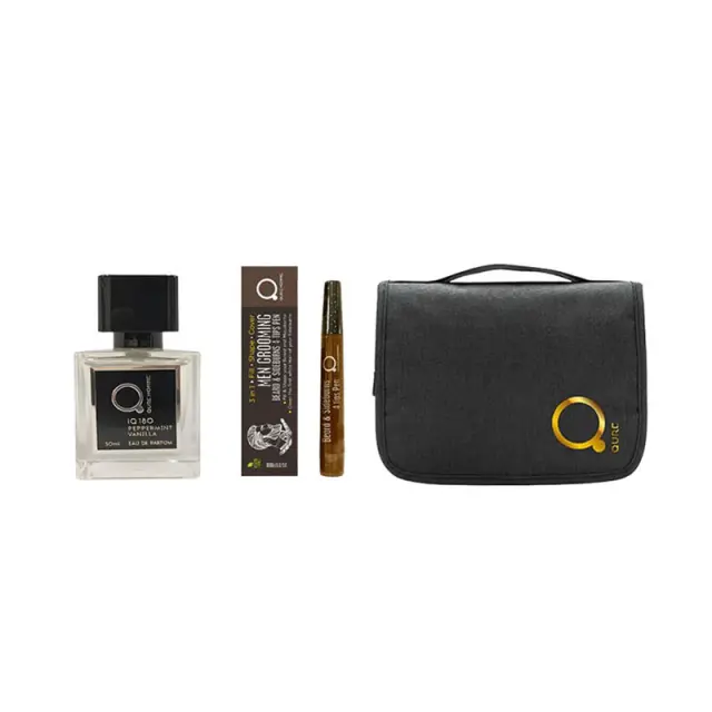 Qure Homme eau de parfum Peppermint Vanilla 50ml + Beard & Sideburns 4 Tip Pen Brown Καστανό (Set) & Δώρο Τσαντάκι Νεσεσέρ Μαύρο