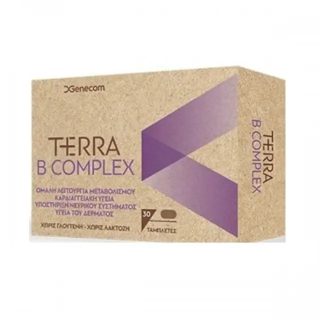 Genecom Terra B Complex Βιταμίνη για Ενέργεια, Ενίσχυση του Ανοσοποιητικού & το Νευρικό Σύστημα 30 ταμπλέτες