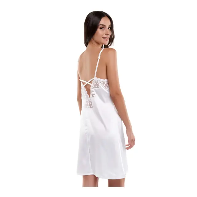 Miss Rosy Γυναικείο Chemise Camisole Satin Dots Lace, Χρώμα Λευκό - S 2