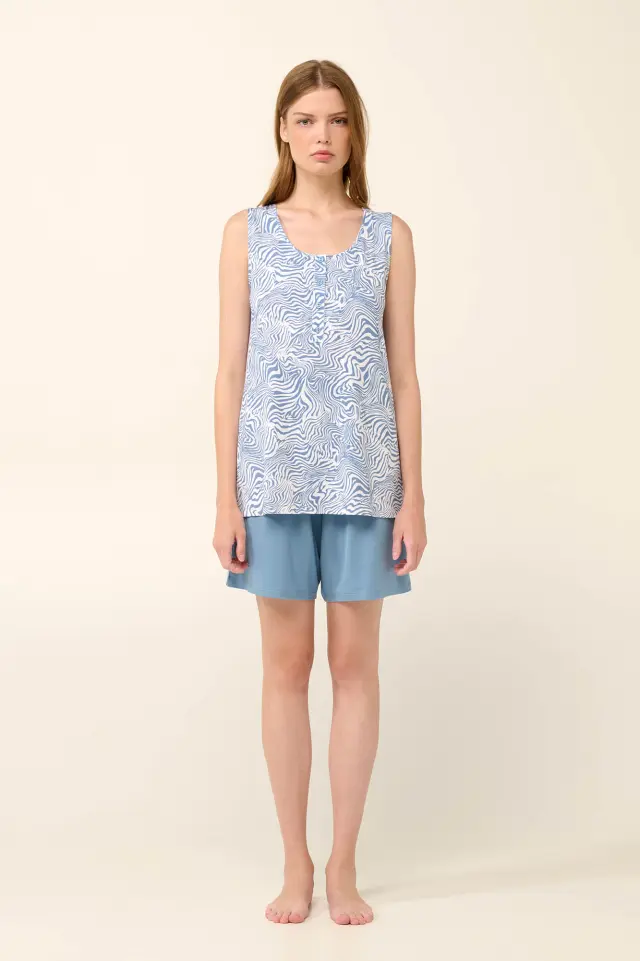Vamp Πυτζάμα Micromodal Με Πατιλέτα και Βερμούδα Blue Serene - L 2